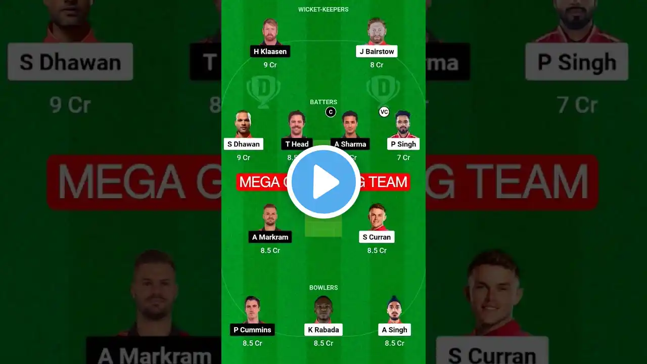 PBKS VS SRH IPL 2024 MATCH FANTASY DREAM 11 PREDICTION TEAMS FOR WINNING MEGA GRAND LEAGUE #shorts