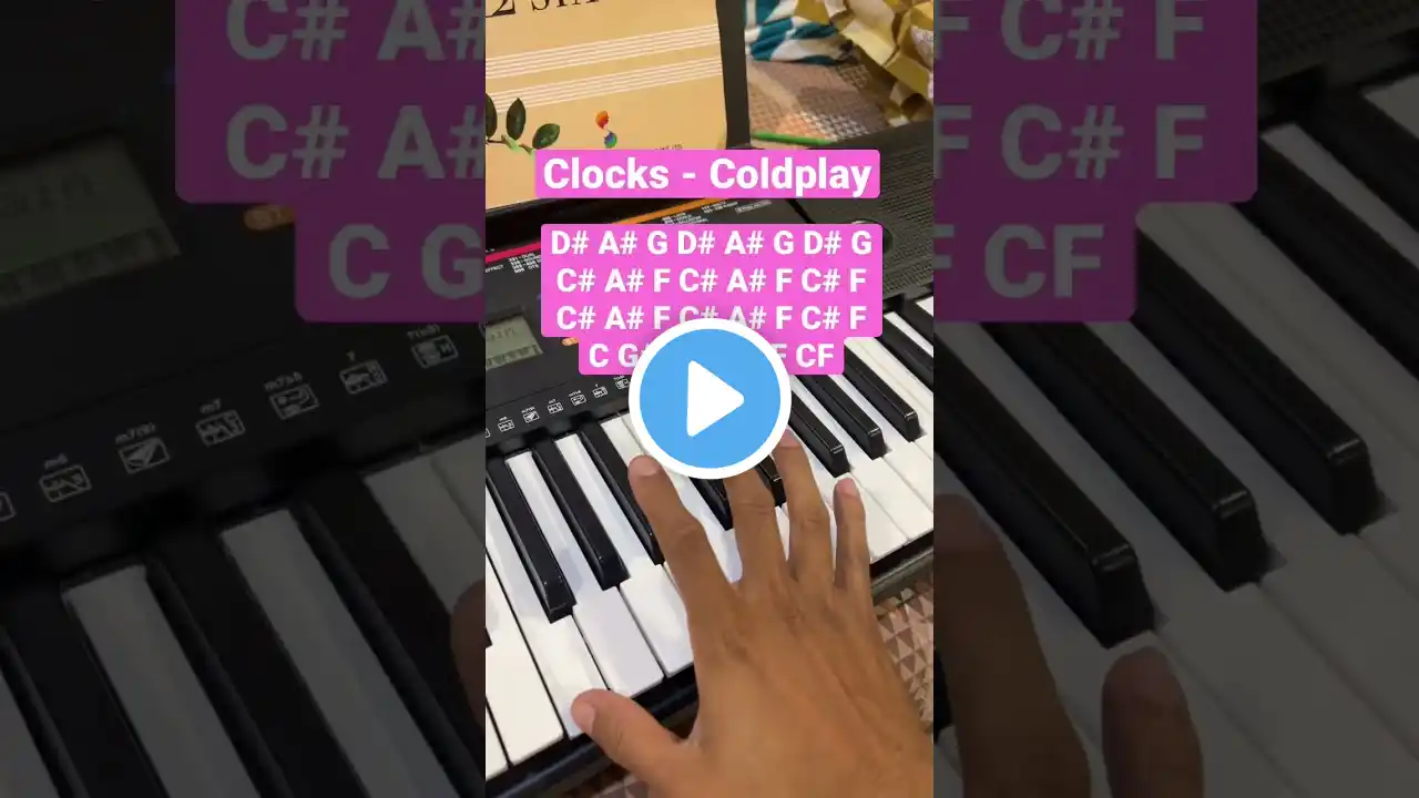 Clocks - Coldplay Easy Simple Piano Lesson with notes #pianolesson #pianonotes #keyboard #coldplay