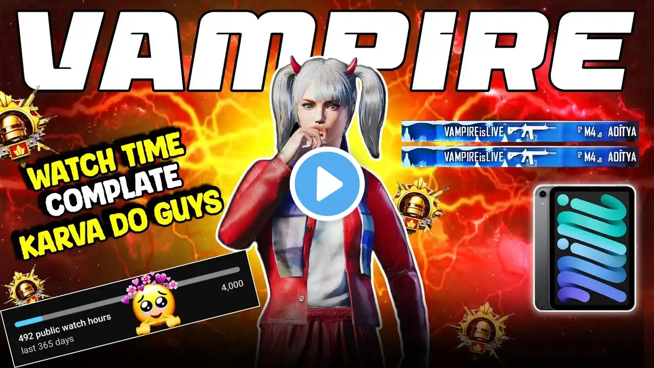 💀VAMPIRE IS LIVE | Completing 4000 Hours Watch time🥲#pubgmobile #bgmilive #vampireislive #livestream