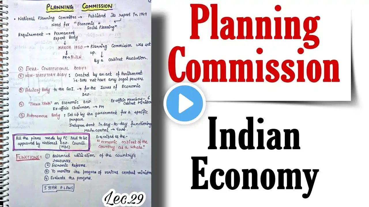 Planning Commission || Indian Economy || Handwritten notes || Lec.29 || An Aspirant !