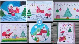 6 Christmas Scenery Drawing\Santa Claus Easy Drawing\Xmas Tree Art\Christmas Drawing For Beginners