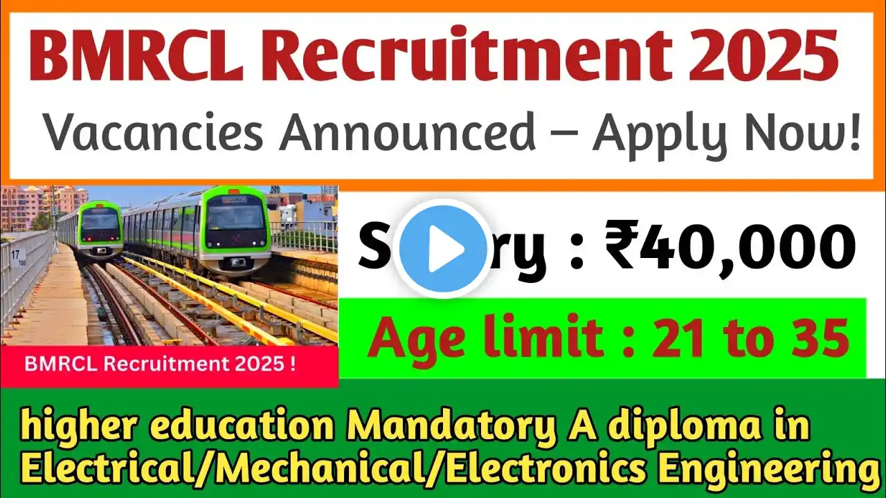 bmrcl recruitment 2025 | bmrcl recruitment 2025 how to apply | Jobs in Bengaluru 2025