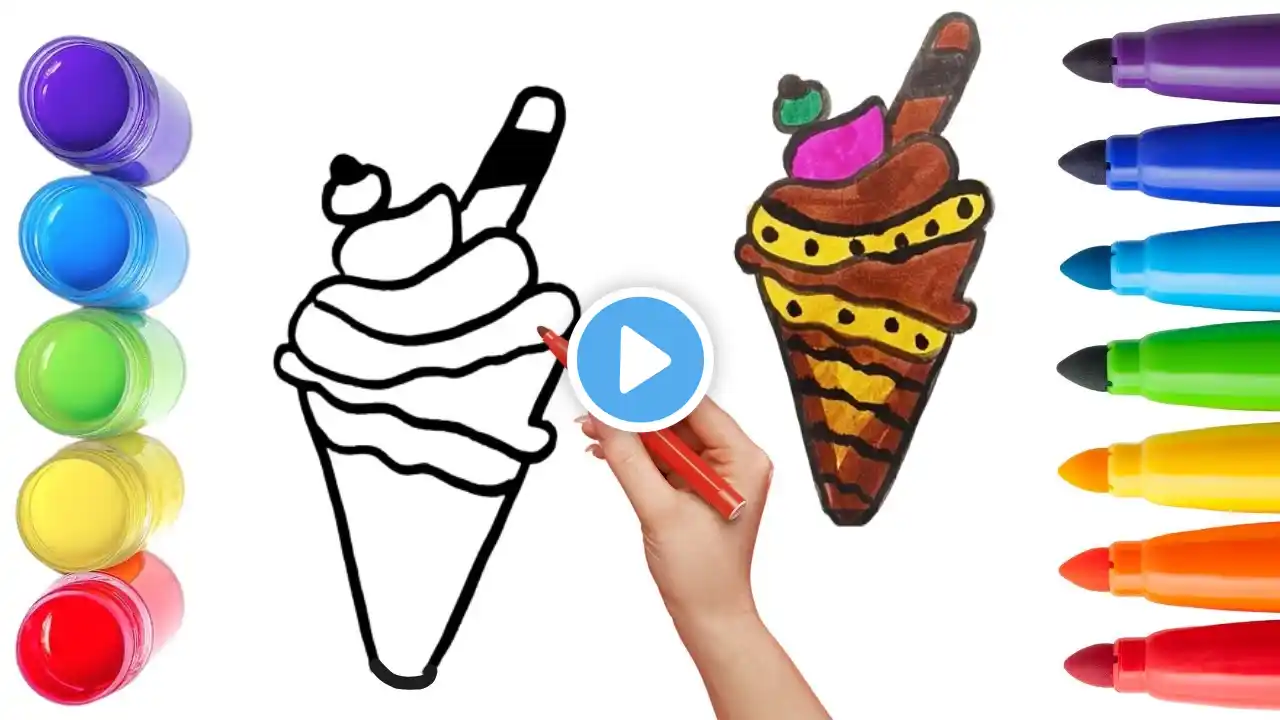 How To Draw cute ice-cream Drawing, Painting & Coloring For Kids and Toddlers_ Child Art 🐋🌈🎨