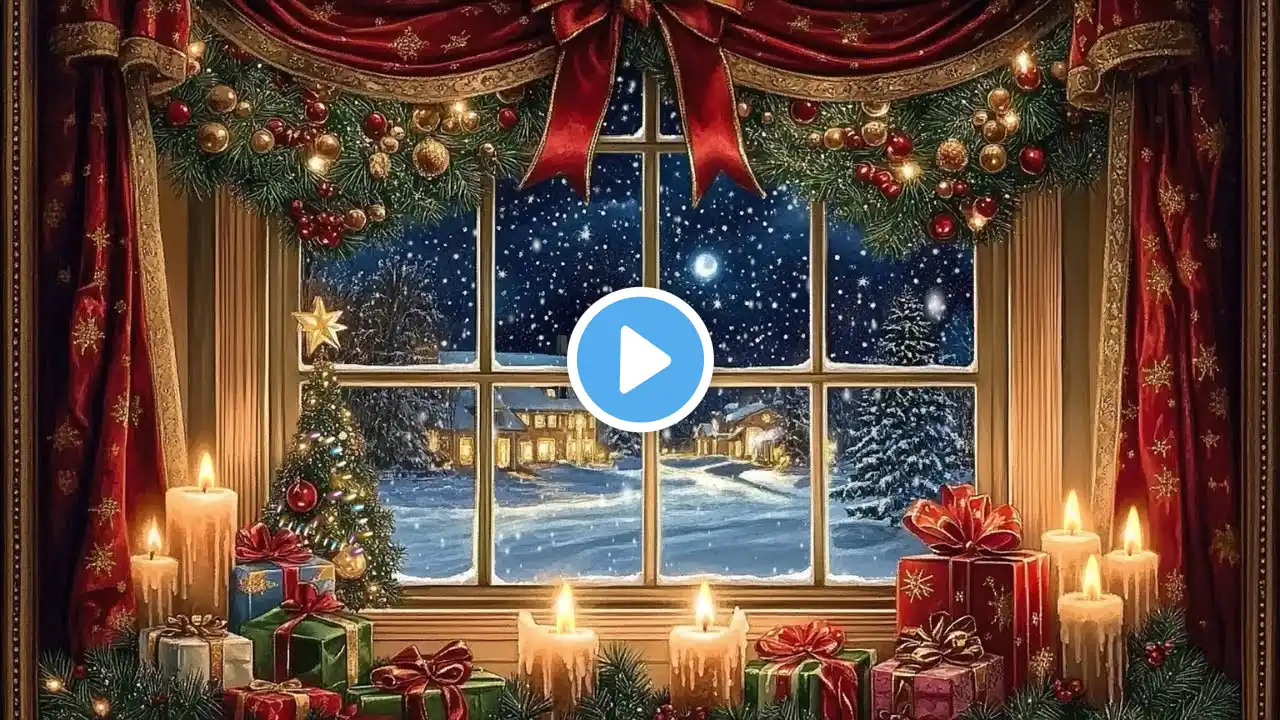 Relaxing Holiday Ambience: Piano, Fireplace, and a Cozy Christmas Window Scene