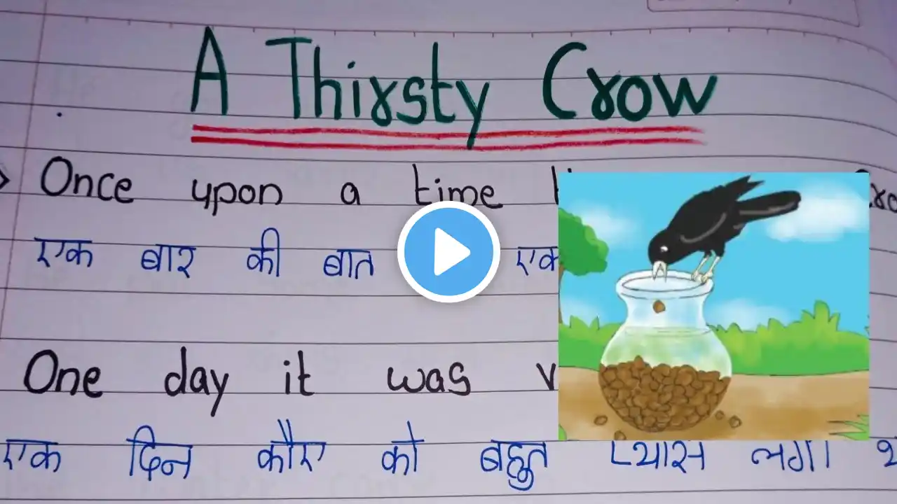 The Thirsty Crow Story in Writing english and Hindi //  10 Lines the thirsty crow writing