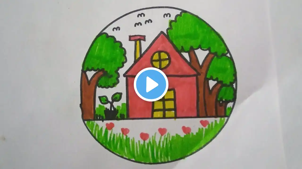 My dream tree 🌴 house//my grend mother house//🏡 My dream house drawing easy step by step