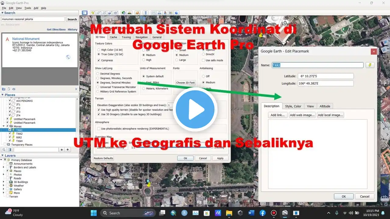 Cara Mengatur Sistem Koordinat pada Google Earth Pro #tutorial