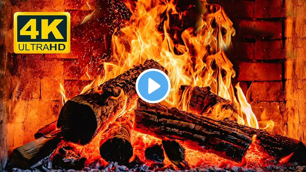 FIREPLACE 4K 🔥 Cozy Fire Background (12 HOURS). Fireplace video with Burning Logs & Fire Sounds