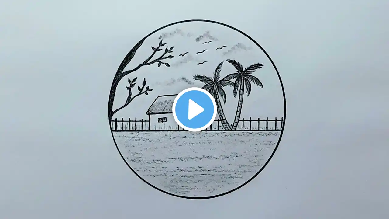 How to draw circle village scenery | Indian village scenery drawing | Prakritik drishya drawing