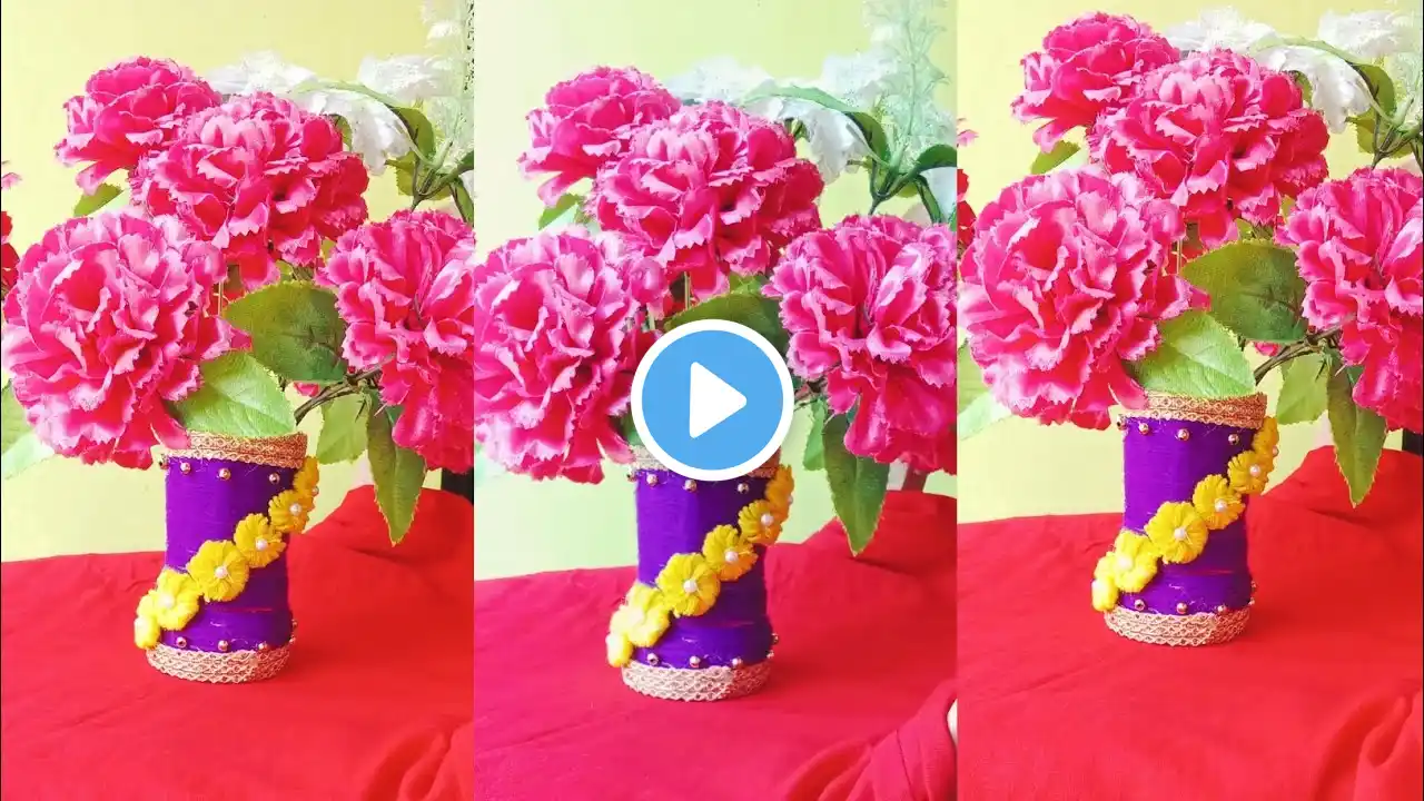 easy showpieces making at home/ bottle and woollen with flower pot