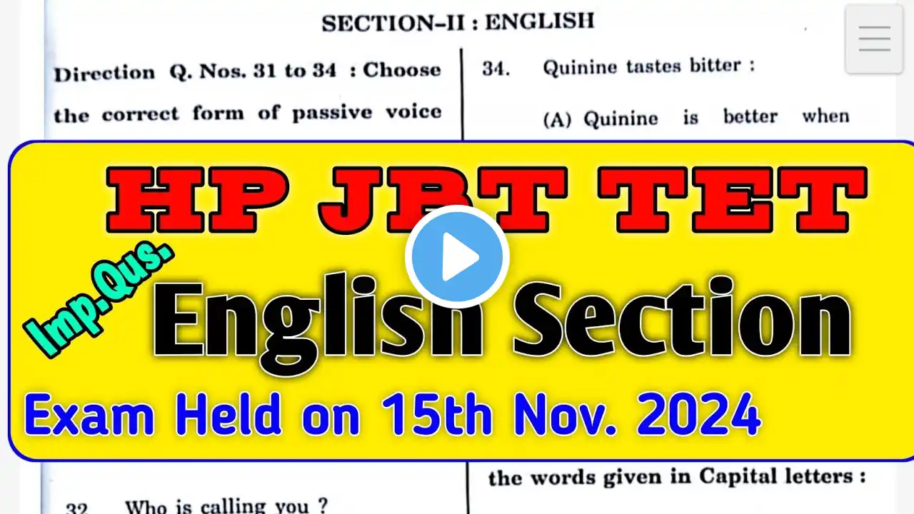 HP JBT TET NOVEMBER 2024 ENGLISH SECTION JBT TET NOV 2024 ANSWER KEY JBT TET NOV 2024 QUESTION PAPER