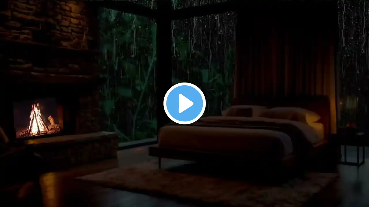 Insomnia Relief 🌧️ Gentle Forest Rain and Cozy Fireplace Sounds 🔥for Deep Sleep, Focus, Relaxation