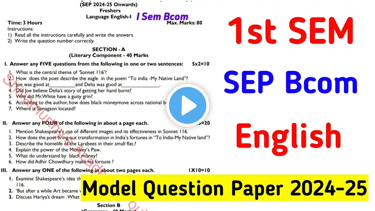 1st Sem Bcom SEP English Model Question Paper#bcom#english