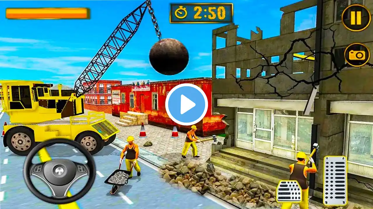 Wrecking Crane Demolishing Old House - Dragline Excavator Driving - Android Gameplay