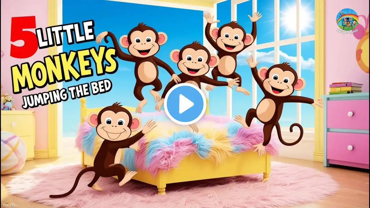 "Five Little Monkeys Jumping on the Bed | Nursery Rhymes & Kids Songs | RhymesLand Fun!"