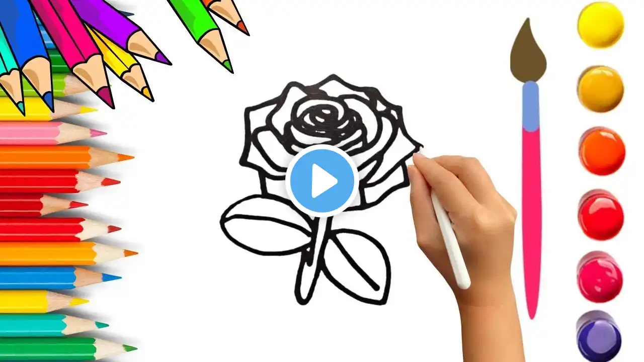 How To Draw cute Rose Flower Drawing, Painting & Coloring For Kids and Toddlers_ Child Art 🐋🌈🎨