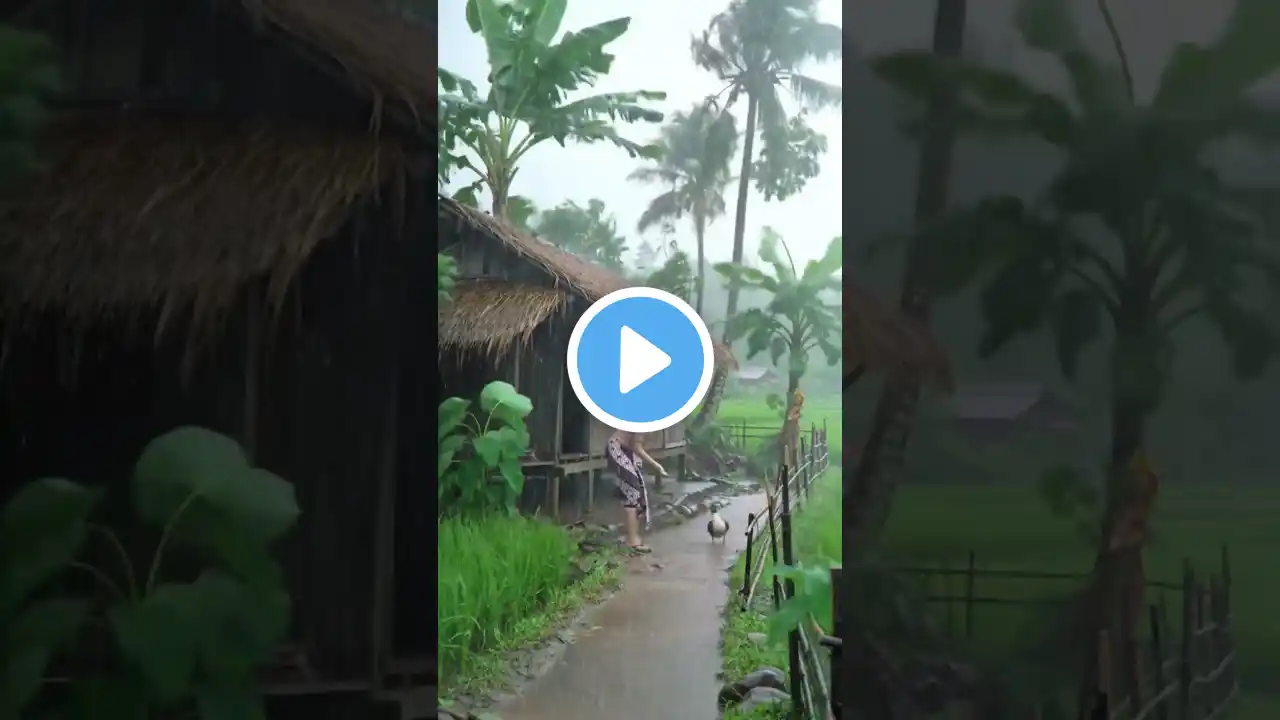 Heavy Rain in the Village |Catching Ducks in the Rain | Village Life Moments #rainsounds #sleepmusic