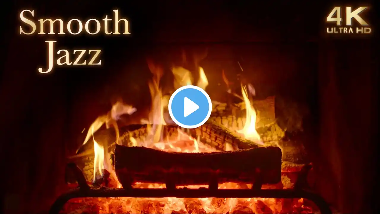 🔥 Crackling Fireplace & Smooth Jazz Music Ambience - 4K Cozy Night Jazz Ambience