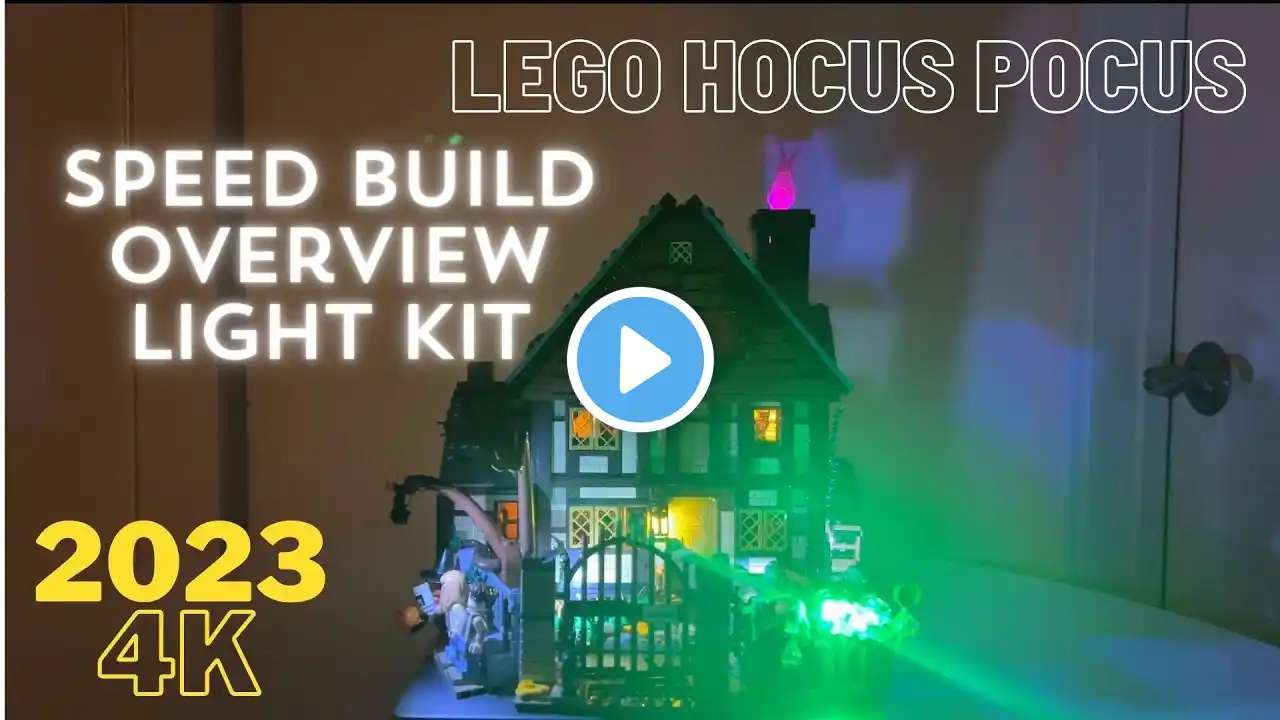 4K LEGO Ideas Disney Hocus Pocus The Sanderson Sisters Cottage Speed Build and Light Kit 21341 2023