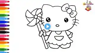 Drawing And Coloring Hello Kitty with Pinwheel How To Draw kitty Step By StepVideo@dibujos-felices