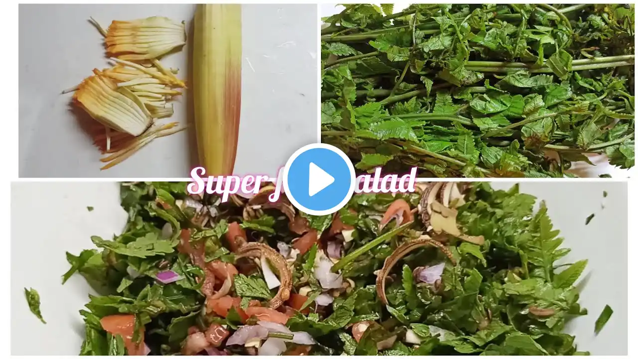 Healthy superfood banana flower n wild fern salad with flax seed|RICH in IRON VITAMIN A n OMEGA3 fat