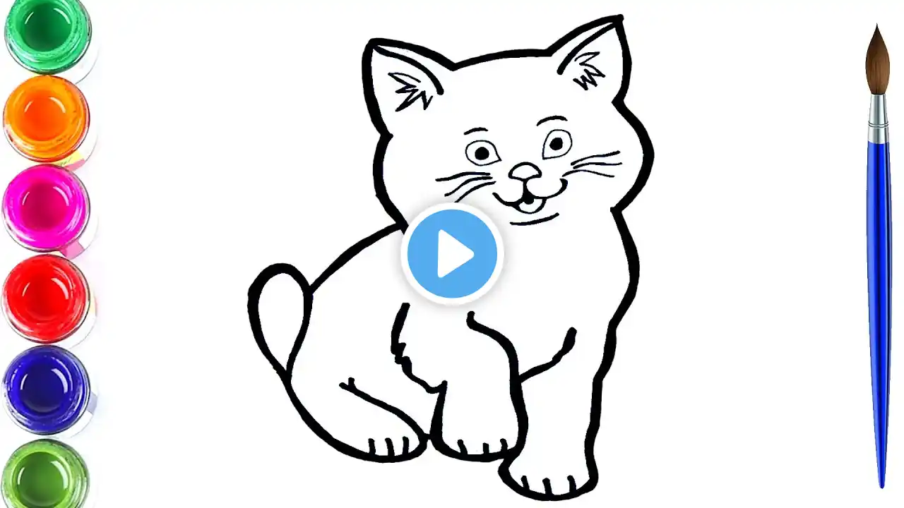 Cute Little Cat Drawing, Painting, Coloring for Kids & Toddlers | Kids Art | How To Draw Cute Cat ?