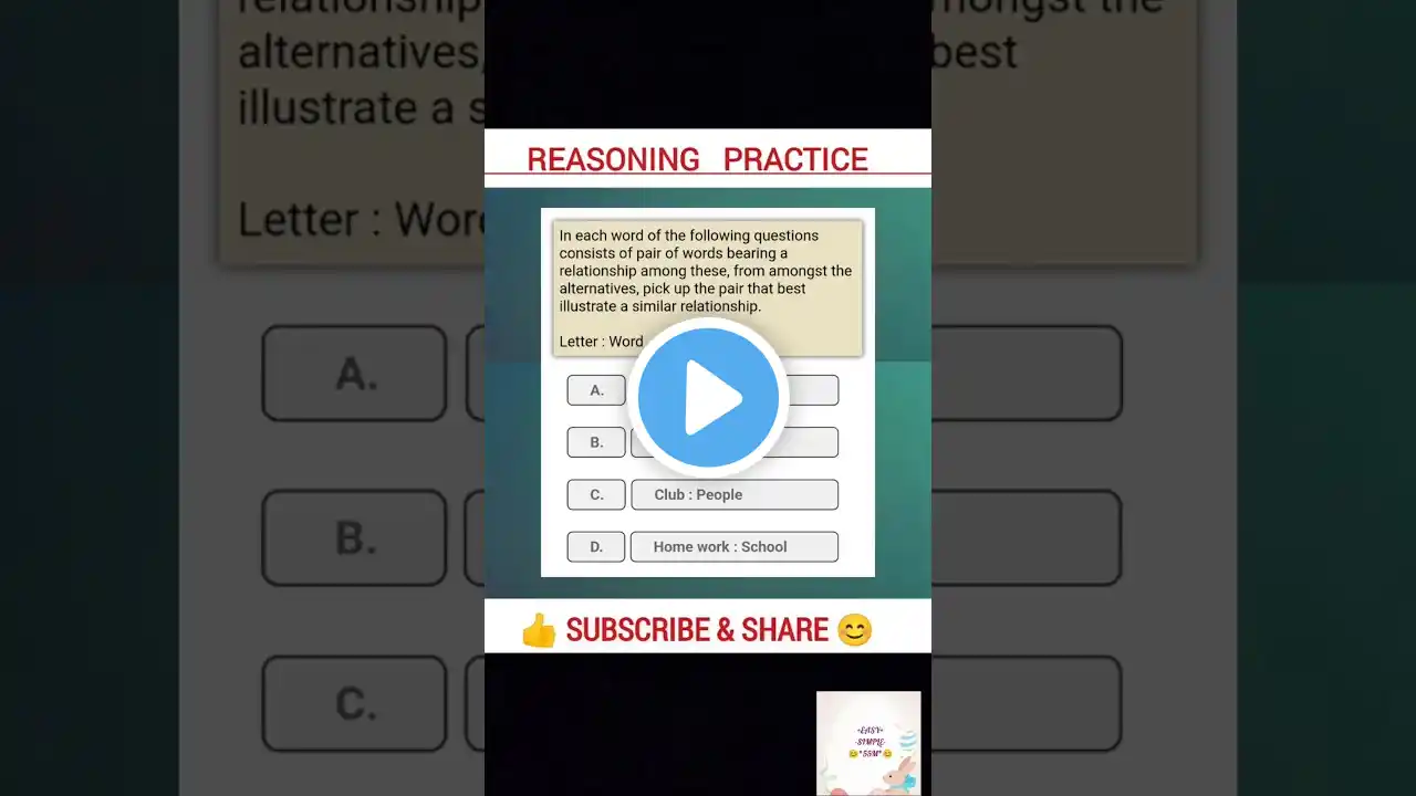 Reasoning Practice Set | Analogy Reasoning | Simple Easy 55M #ssc #rrb #reasoning #ntpc #gd #shorts