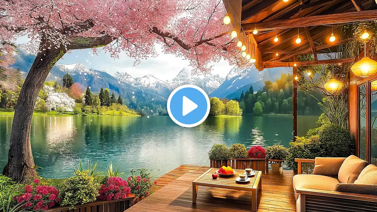 Happy Spring Morning in Outdoor Coffee Shop Ambience ☕ Relaxing Piano Jazz Music for Stress Relief