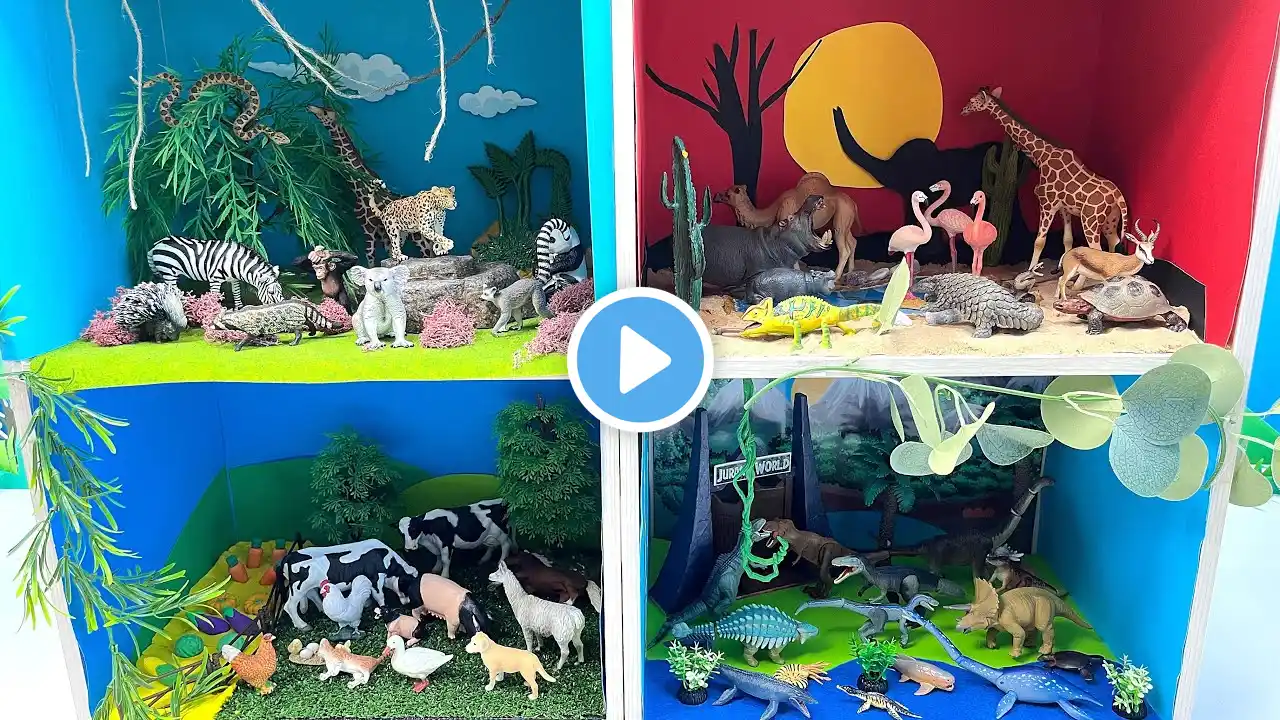 4 Type Diorama Small World | Wildlife Safari Farm Dinosaur World In Animal Apartment 동물 디오라마 아파트
