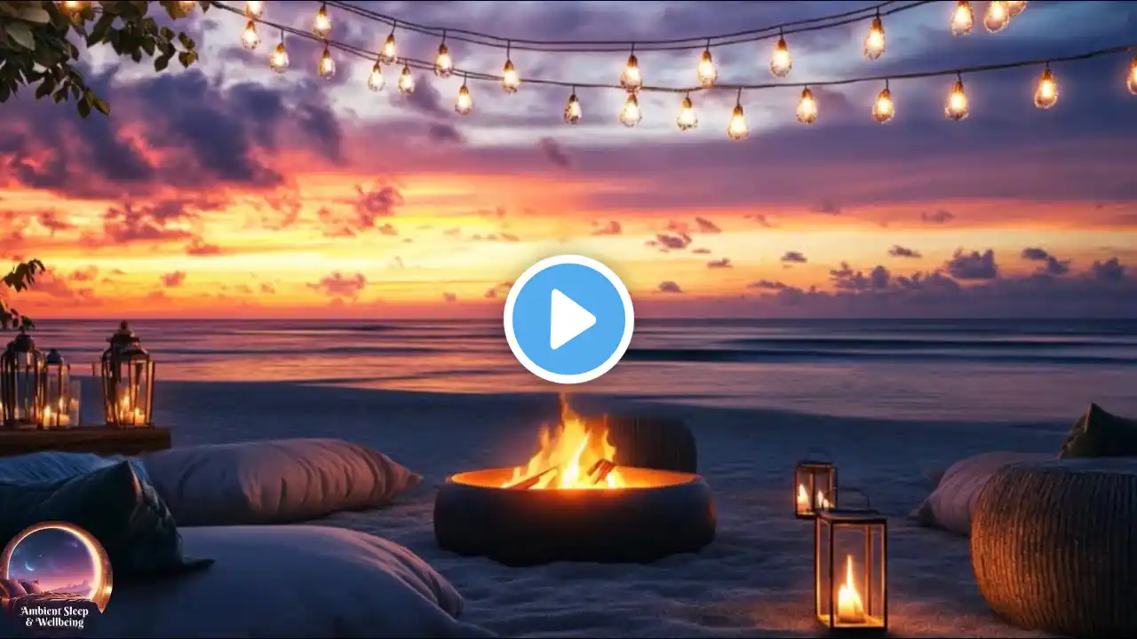 🔥 Cozy Beach Bonfire with Ocean Waves & Crickets 🌊✨ Relaxing Summer Night Ambience