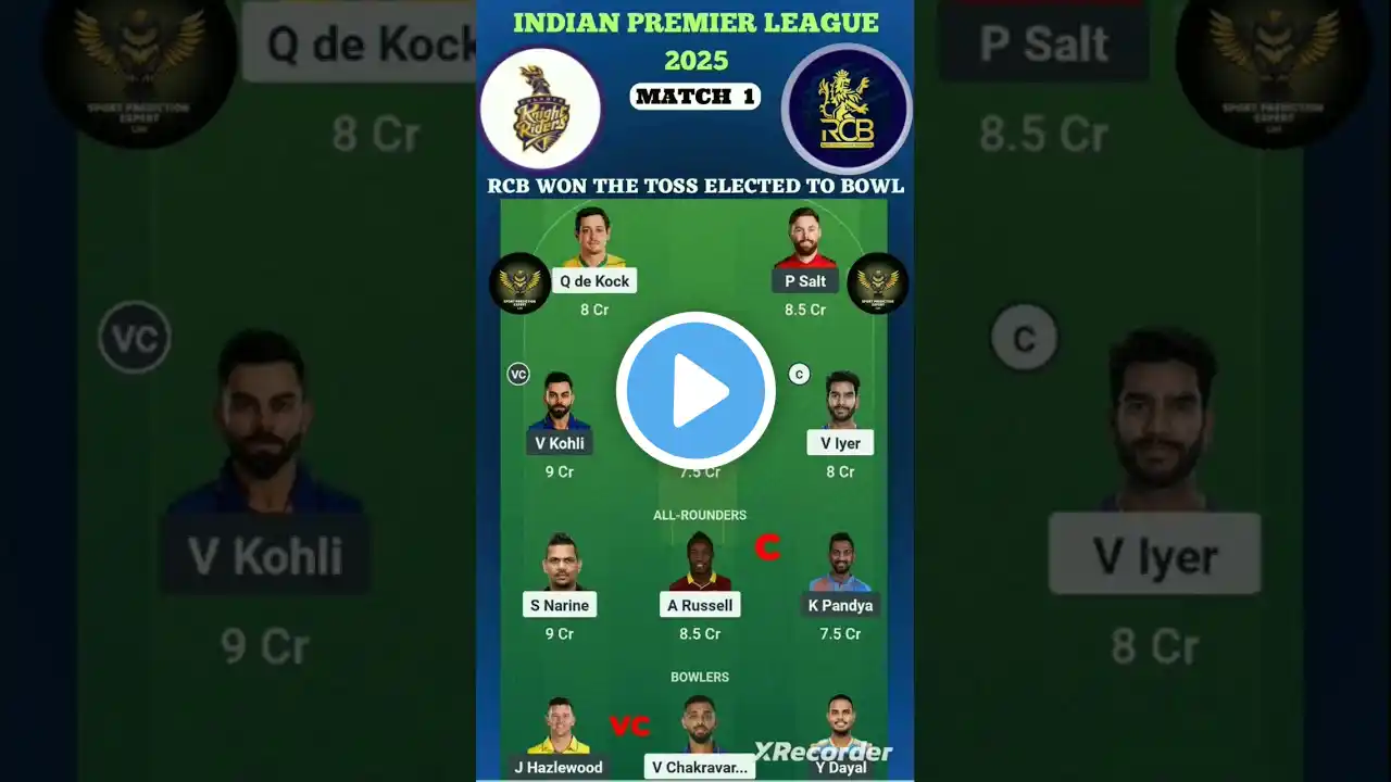 GL Team for KKR vs RCB Match No.1 😘 TATA IPL 2025 Dream11 GL/SL Team & Tips #live  #ytshorts #trend