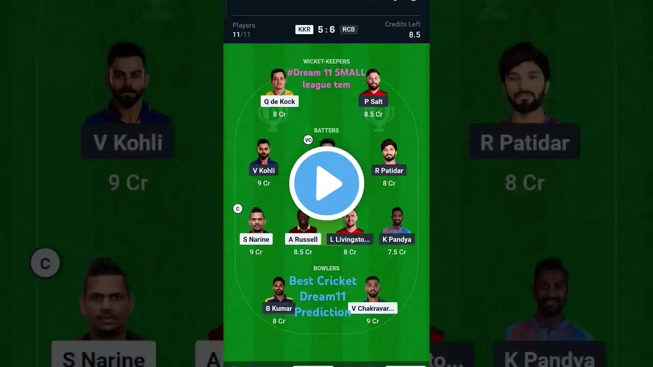 KKR vs RCB Dream11 Prediction 2025 KKR vs RCB Dream11 Grand League|