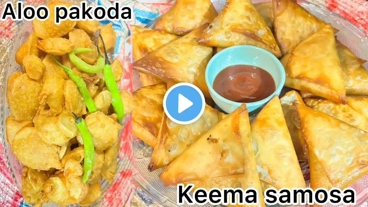 Keema samosa iftar special (Ramzan special)&crispy Aloo Pakoda Recipe 🥰street food style