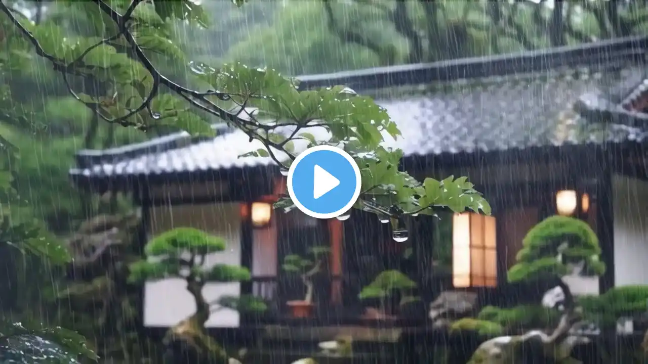 Rain on leaves sounds for sleep in japanese house, No Thunder ASMR