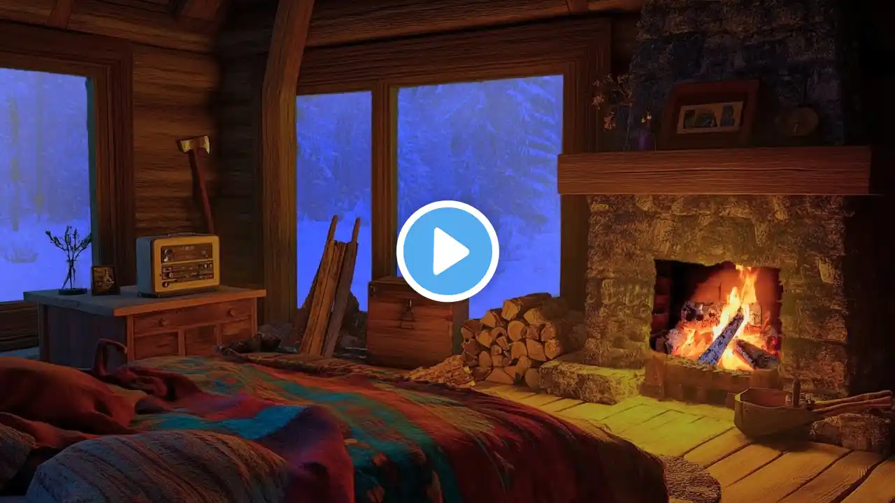 Cozy Winter Cabin | Snowstorm, Fireplace, Howling Wind Sounds for Sleep & Relaxation