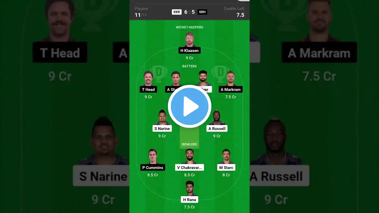 KKR vs SRH Dream11 Today| Best Team Select š„| Dream11| Dream11 prediction| SRH vs KKR