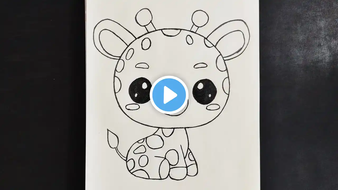 How to draw a cute kawaii giraffe easy / cartoon giraffe tutorial drawing for kids