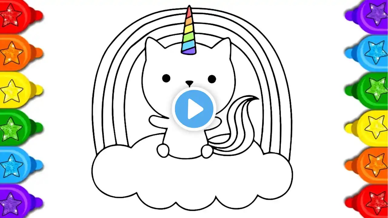 Cute Magical Rainbow Unicorn Kitty 🌈🦄🐱Drawing Colouring & Painting for Kids & Toddlers - Kids Art