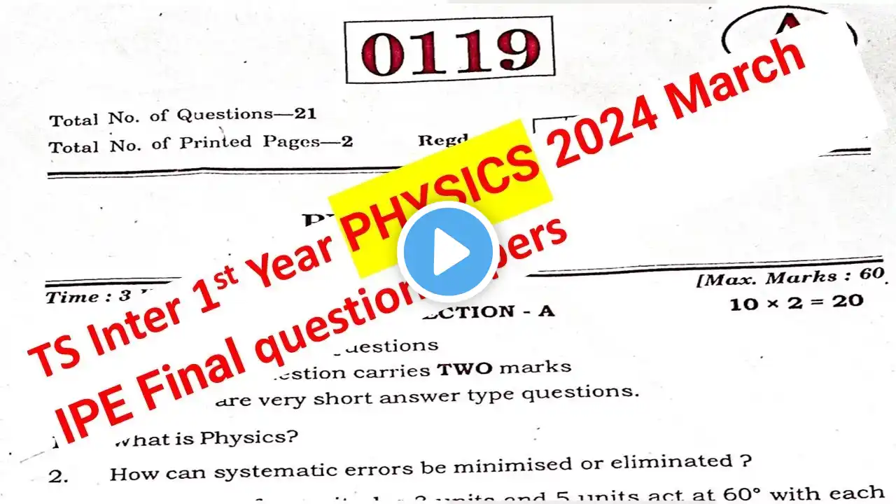 Telangana TS Inter 1st Year Physics 2024 March Previous year Question Paper Telangana IPE