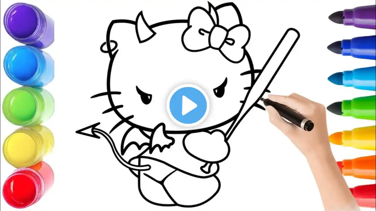 Coloring and painting hello Kitty for kids and toddlers, Cute kitty drawing for children