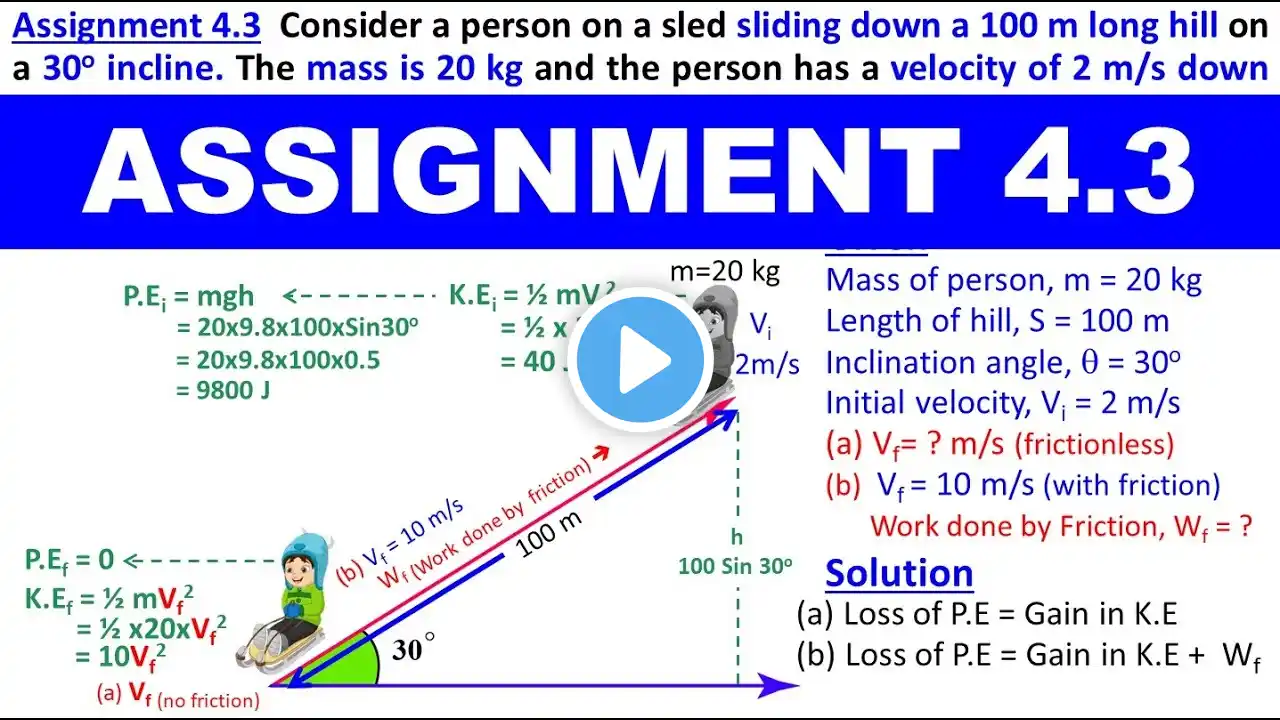 Assignment 4.3 | Class 11 Physics Chapter 4 Work and Energy | Federal Board KP Board| Study with ME