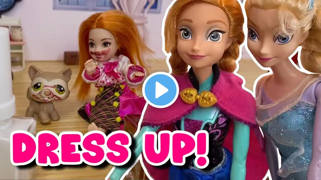 Dress up! Frozen Elsa & Frozen Anna toddlers - Dresses - Lipstick - Painting nails - Clothes - Puppy