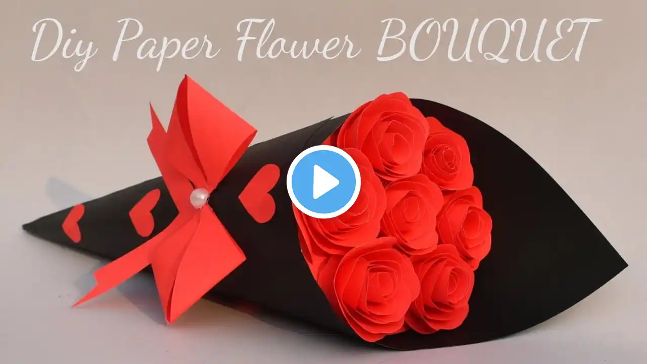 DIY Paper Flower BOUQUET/ Birthday gift ideas/Flower Bouquet making at Homemade Easy Craft (Cute)