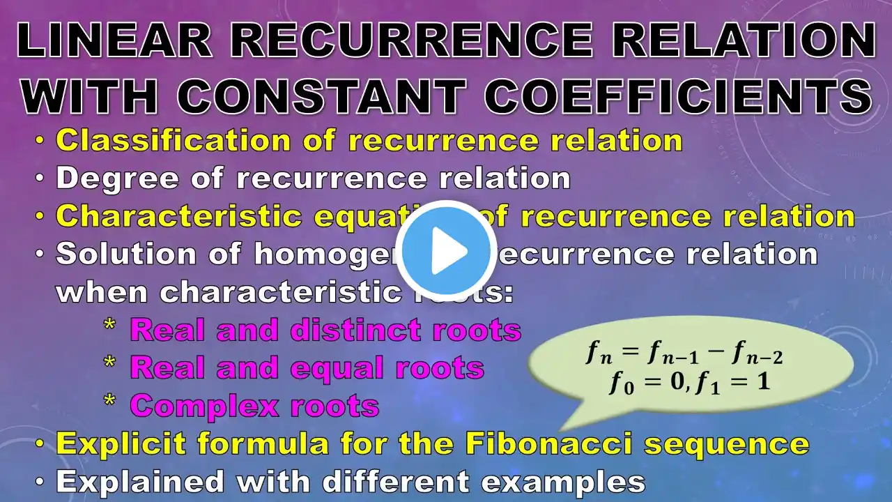 Solution of Linear Homogenous Recurrence Relations with Constant Coefficient| Degree| Fibonacci seq.