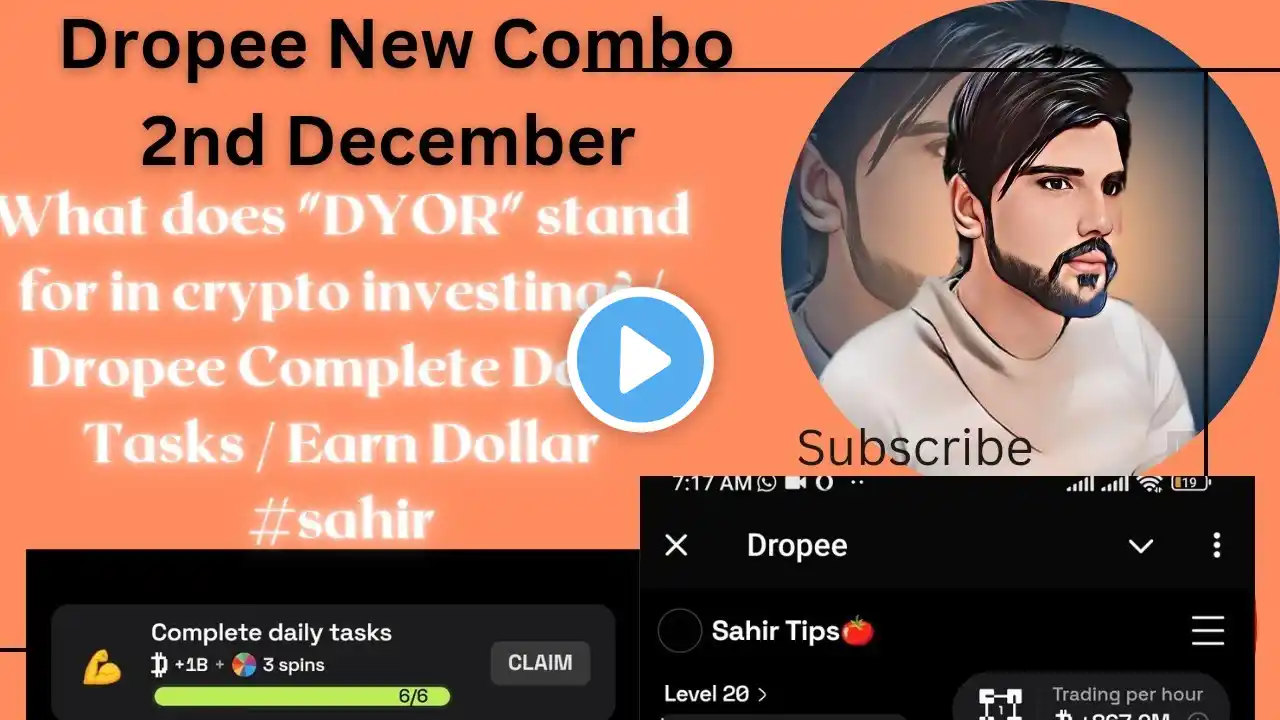 What does "DYOR" stand for in crypto investing? / Dropee Complete Daily Tasks / Earn Dollar #sahir