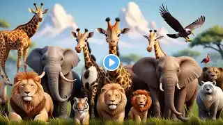 Cartoon Animal Sounds Compilation: Bear, Dog, Chicken, Cow, Pig, Rhino, Lion, Elephant, Monkey