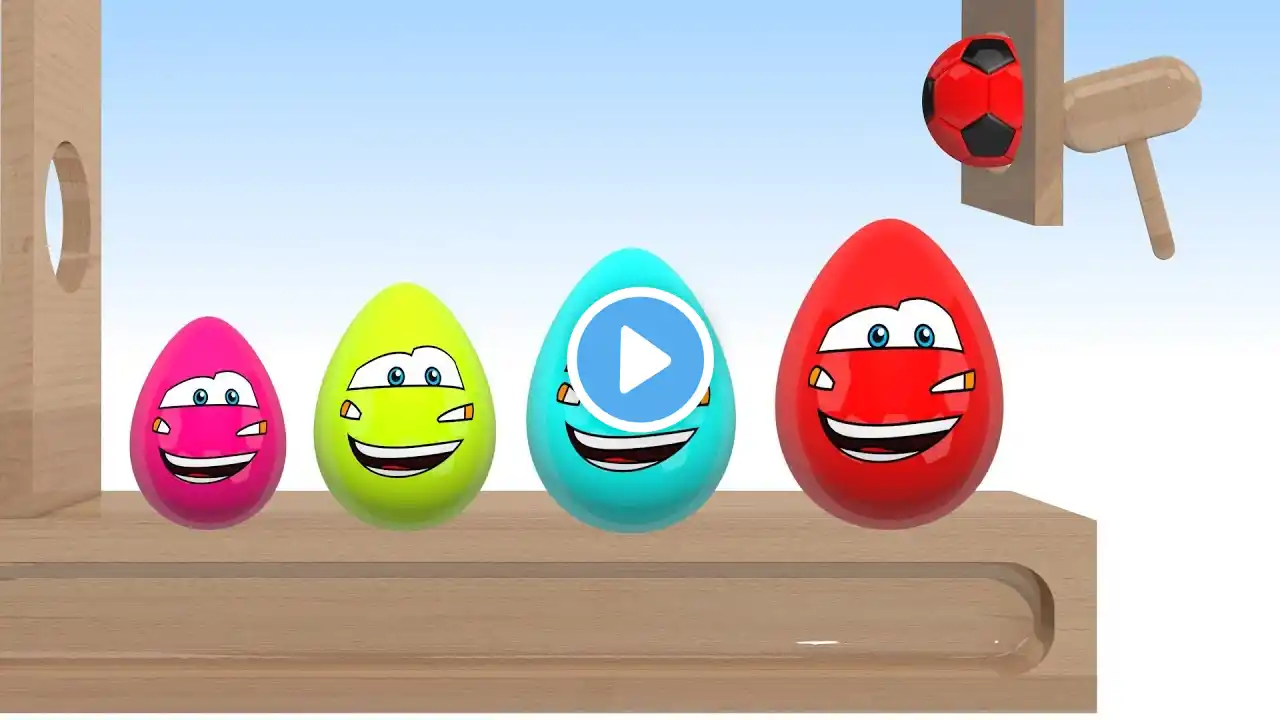 Learn Colors with WOODEN FACE HAMMER XYLOPHONE EGG SOCCER BALLS!