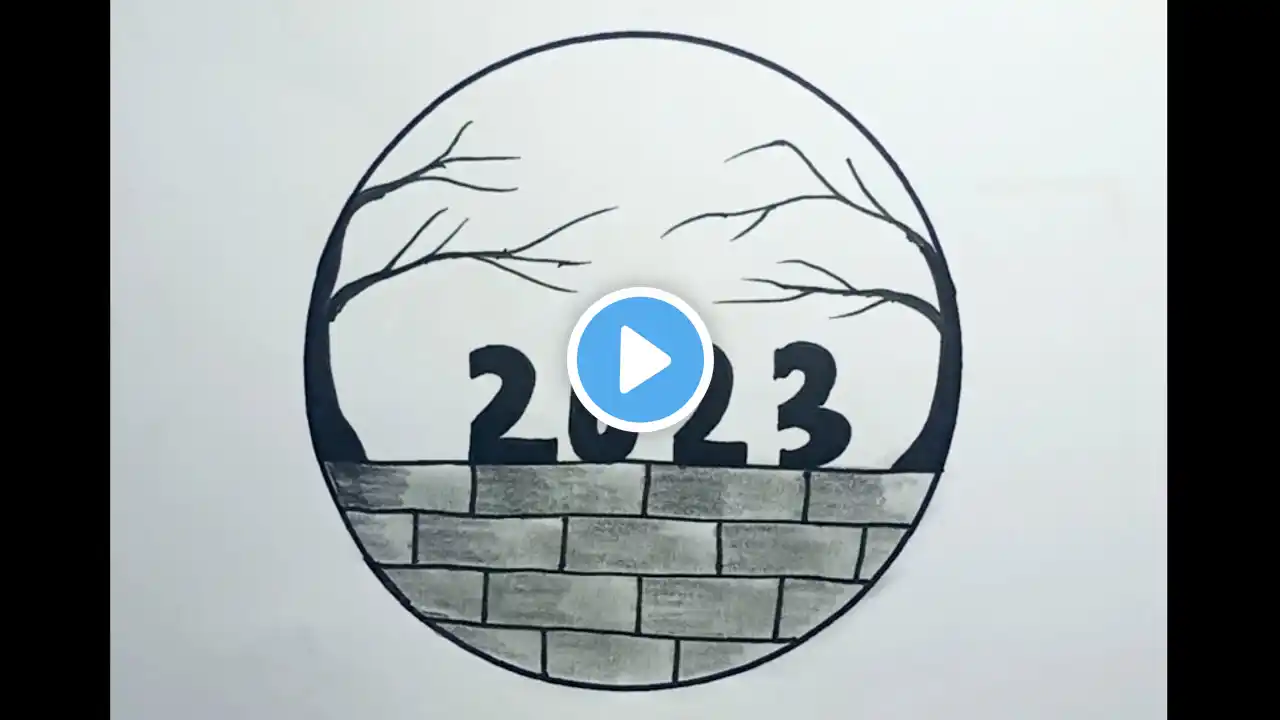 How To Draw Happy New Year 2023 In Circle Easy |Drawing Scenery In Circle Easy