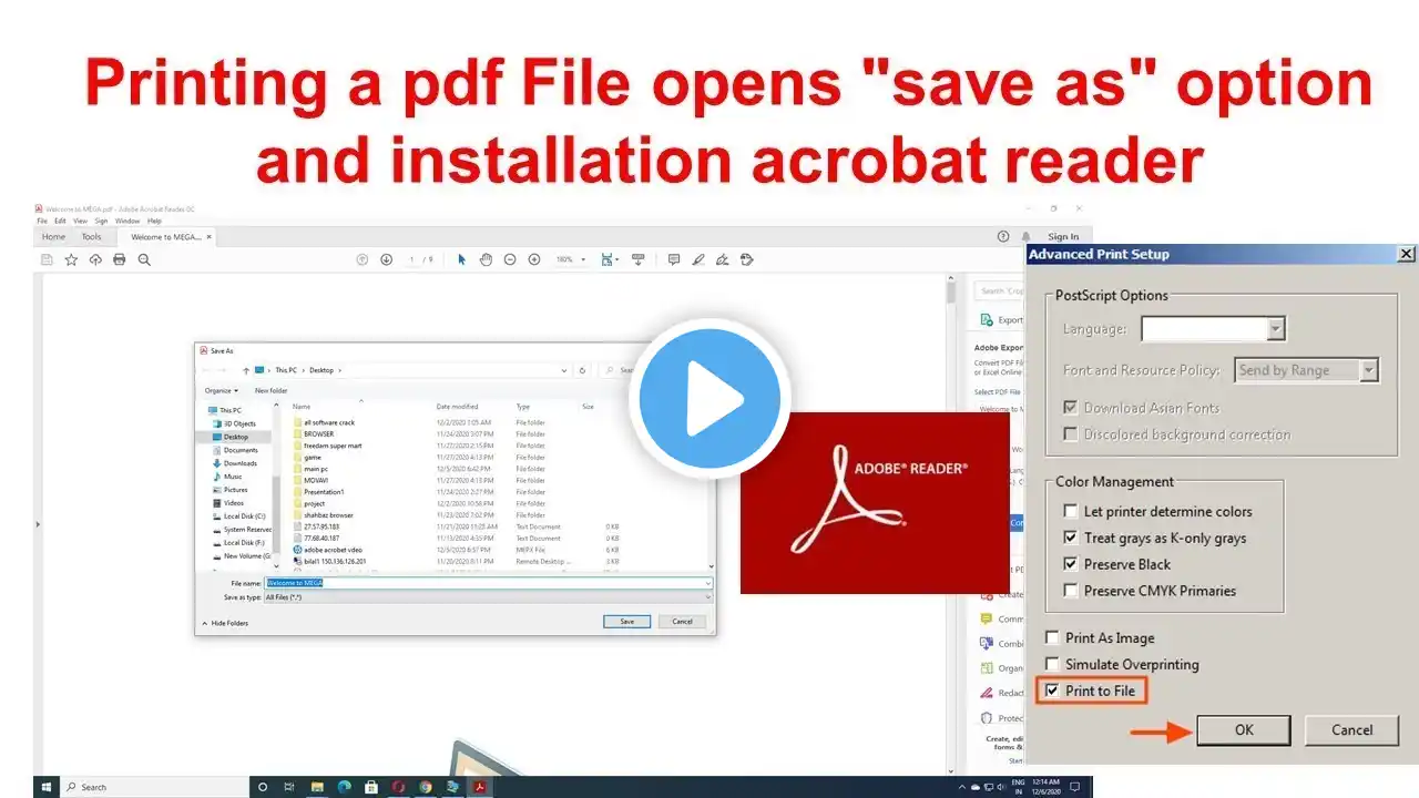 Printing a Pdf File opens save as option and installation acrobat reader