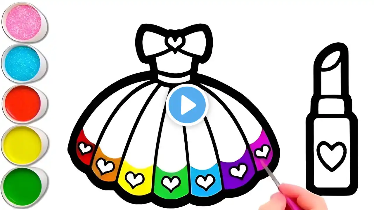 Beautiful Princess Dress Drawing Painting & Colouring for Kids Toddlers | How to Draw a Cute Dress.